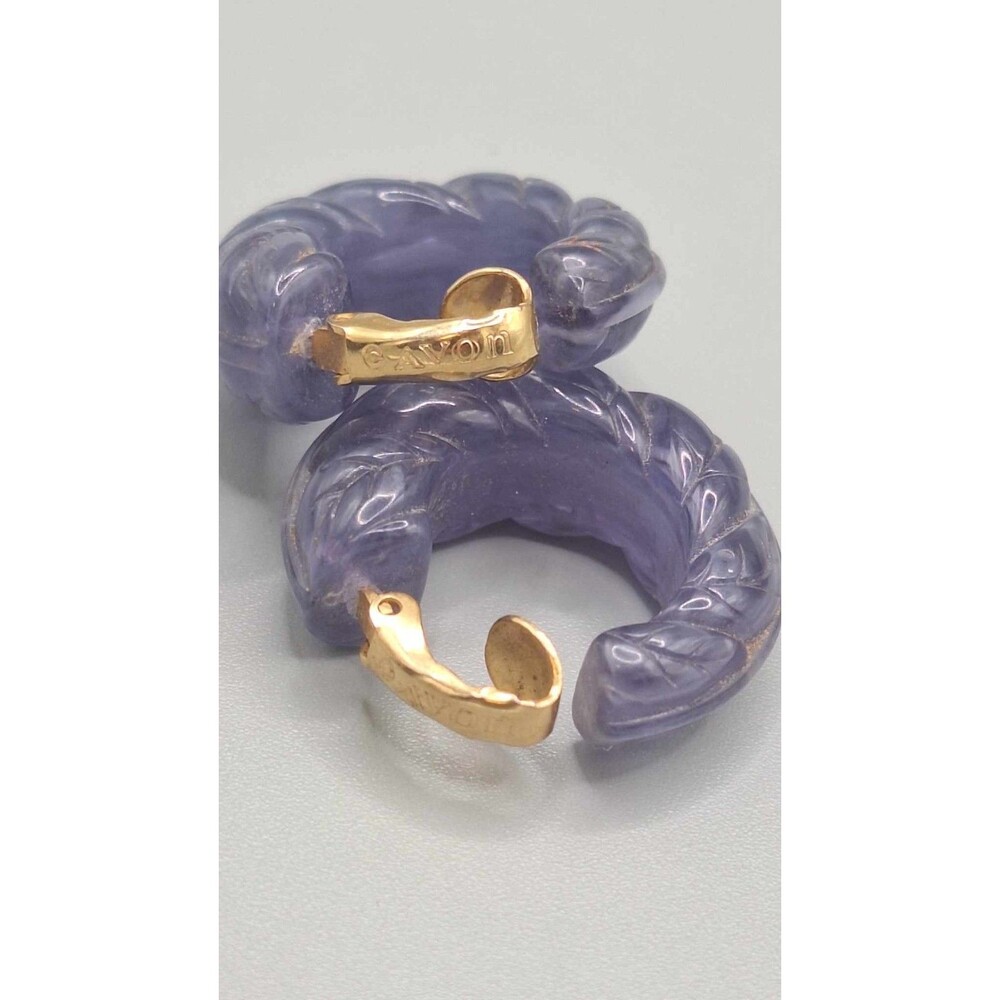 Earrings Vintage Avon Clip on Earrings Molded Acrylic Purple Hoops 1"